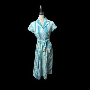 J Peterman Belted Marine Stripe 1947 Dress 8